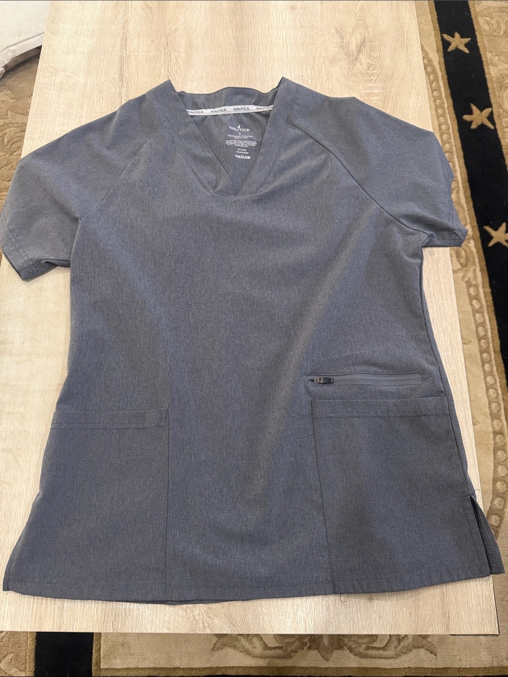 Nautica Women’s V-Neck Srcub Top - Charcoal Gray